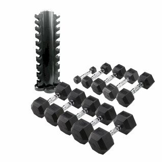 Pack of 20 hexagonal dumbbells with rack Body Solid
